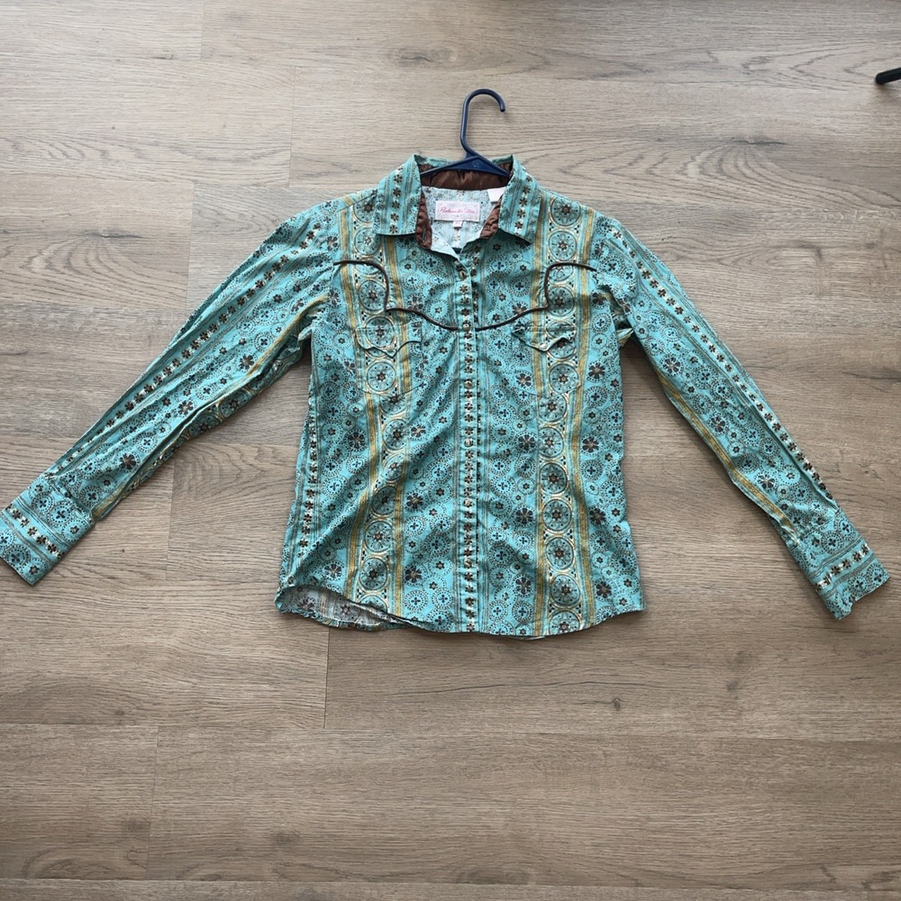 Panhandle Slim Girls M Rockabilly Pearl Snap Western Cowgirl Medallion Print - Picture 1 of 6